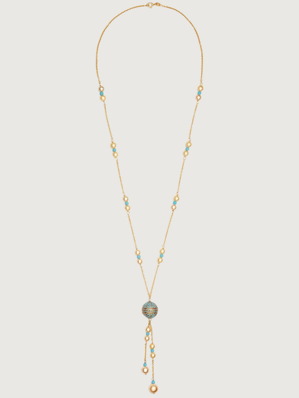 Nyla Perlenquasten-Emaille-Halskette aus 18 Karat vergoldetem Sterlingsilber