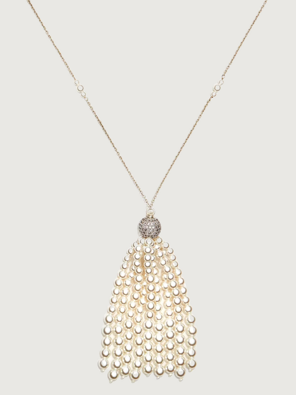 Selina Pearl Tassel Necklace in Sterling Silver