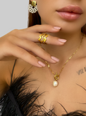 Model Wearing Sofia Ring in 18K Gold Plated Sterling Silver Open-Adjustable-Resizable 18k 925 Metal One Size 1.4gms