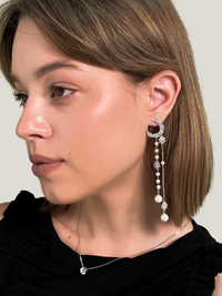 Alternate View of Model Wearing Zaina Pearl Dangle Earrings Jewelry for Pierced Ears 925 Sterling Silver Metal Stone One Size 8.7gms