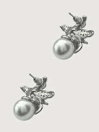 Rear View of Cattleya Pearl Stud Earrings in Rhodium Plated Metal Jewelry for Pierced Ears Post / Pin & Push 925 Sterling Silver Stamp Marked Copper One Size 8.5gms
