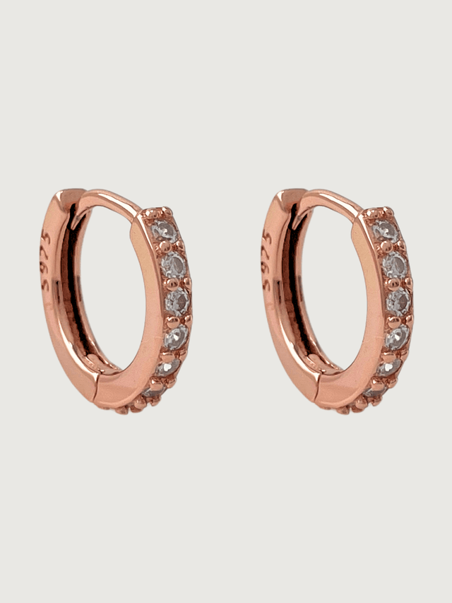 Front View of Lana Huggie Hoop Earrings in Sterling Silver with 18K Rose Gold Plating Jewelry for Pierced Ears 18k Plated 925 Metal Stone One Size 1.9gms