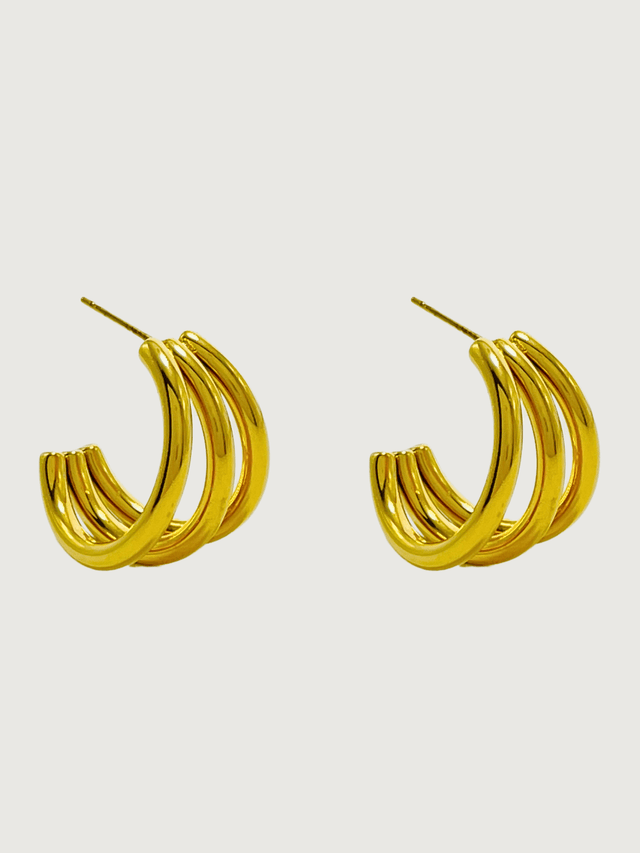 Front View of Sasha Sun Glitter Waterproof Hoop Earrings in 18K Gold Plated Metal Jewelry for Pierced Ears 18k Steel | Hypoallergenic Tarnish Resistant Sweat Water Eco - Friendly One Size 15.4gms