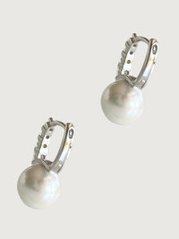 Rear View of Bianca Pearl Huggie Hoop Earrings in 925 Sterling Silver Jewelry for Pierced Ears Metal Stone 2 cm 3.7gms