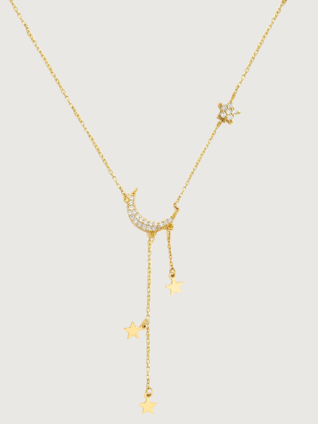 Front View of Alia Lariat Necklace in 18k Gold Plated Sterling Silver Adjustable Length 925 2.1gms