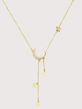 Front View of Alia Lariat Necklace in 18k Gold Plated Sterling Silver Adjustable Length 925 2.1gms