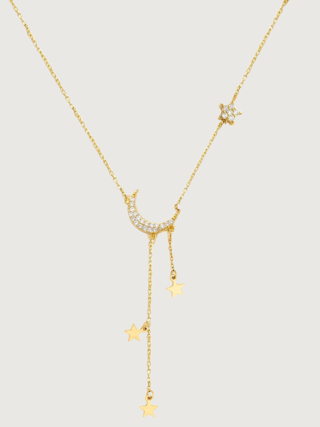 Front View of Alia Lariat Necklace in 18k Gold Plated Sterling Silver Adjustable Length 925 2.1gms