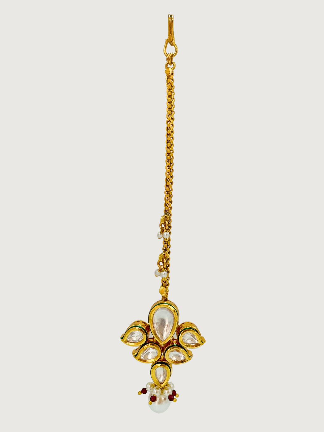 Ruhani Maang Tikka in Gold Plated Metal Fixed Length Brass Stone One Size 10.6gms