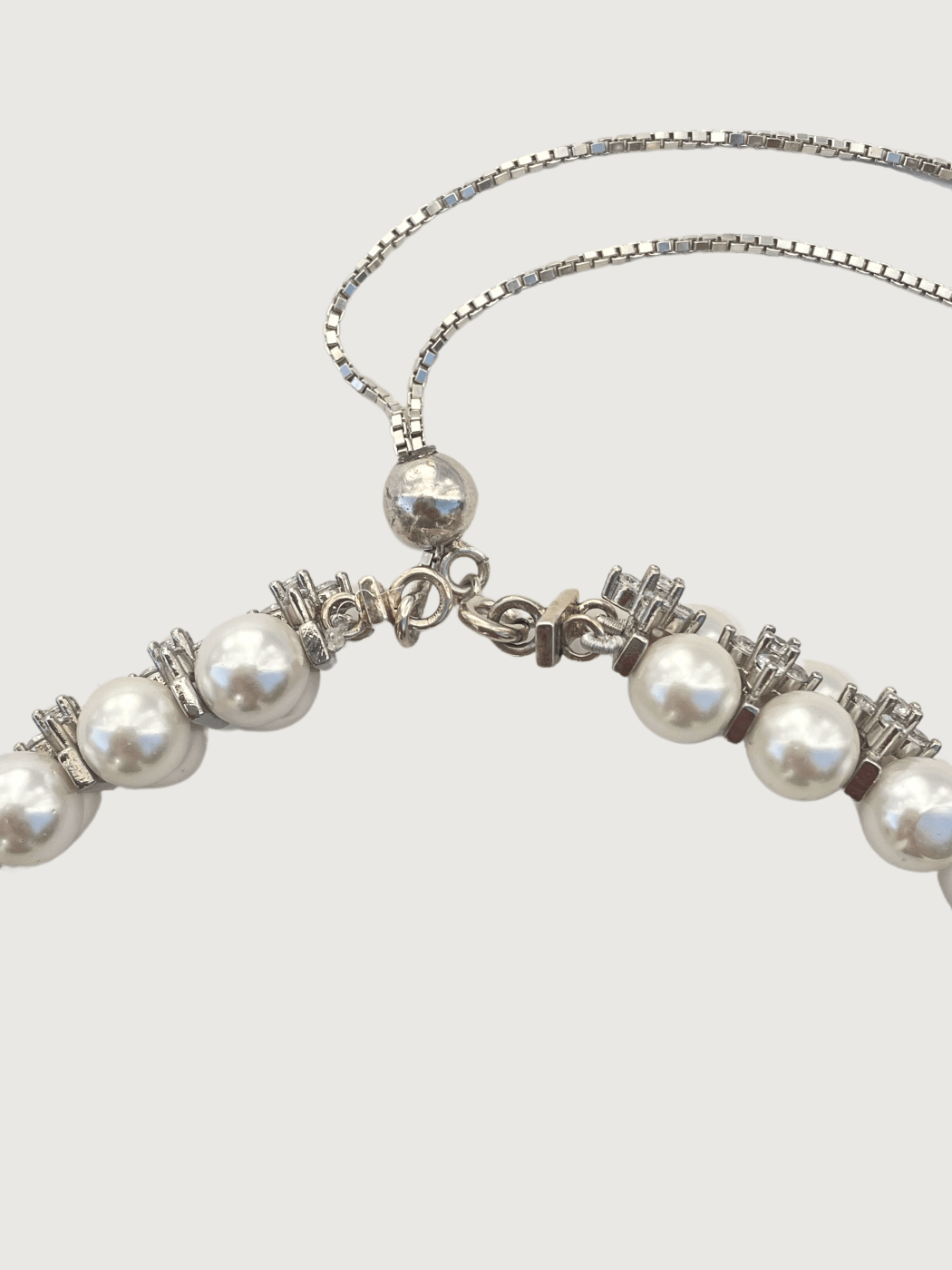 Rear View of Amelia Pearl Choker Necklace Adjustable Length 925 Sterling Silver Metal Stone One Size 82.9gms