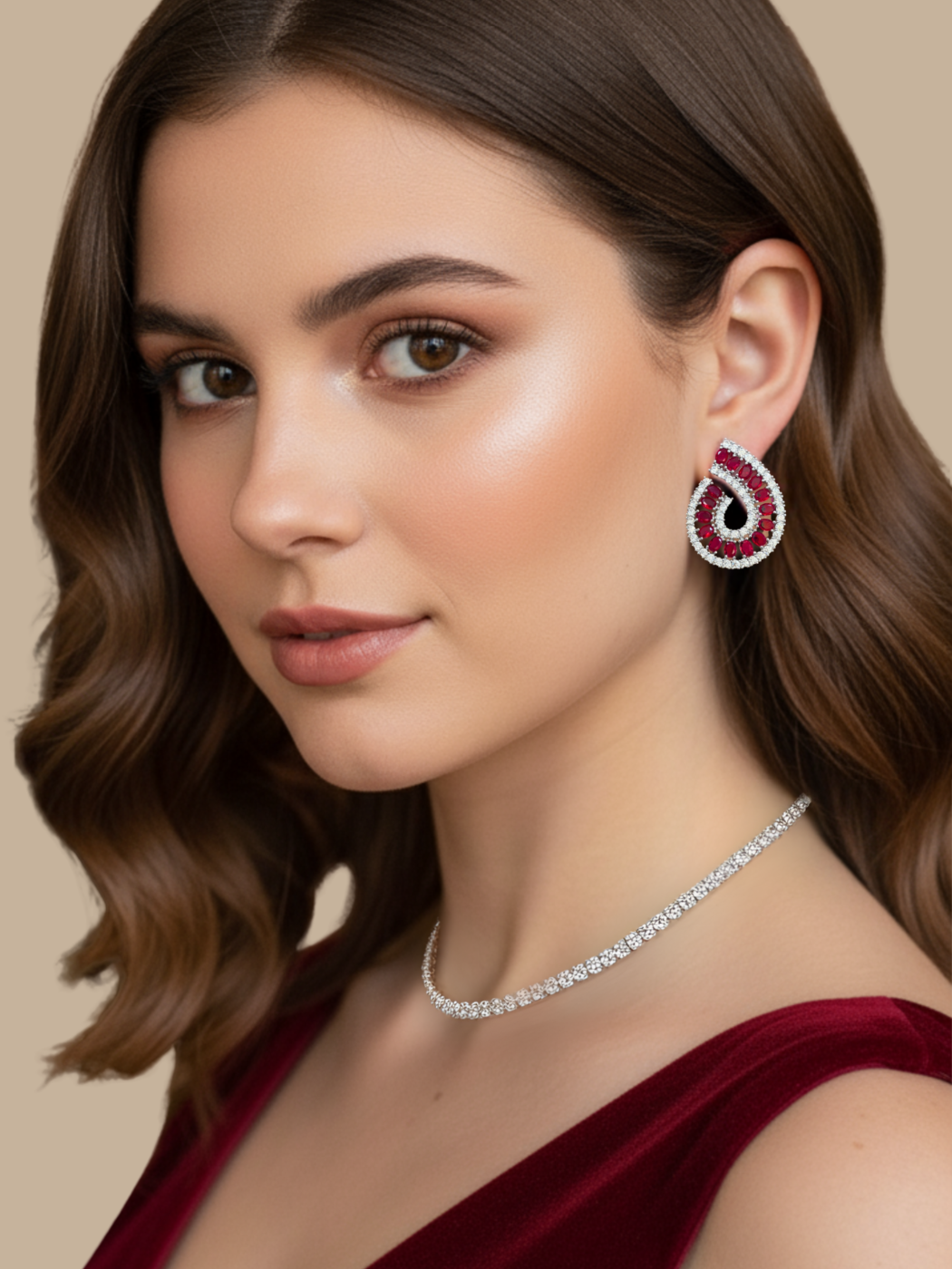 Model Wearing Sirene Swirl Earrings Jewelry for Pierced Ears Post / Pin & Push in 925 Sterling Silver Stamp Marked 10.2gms