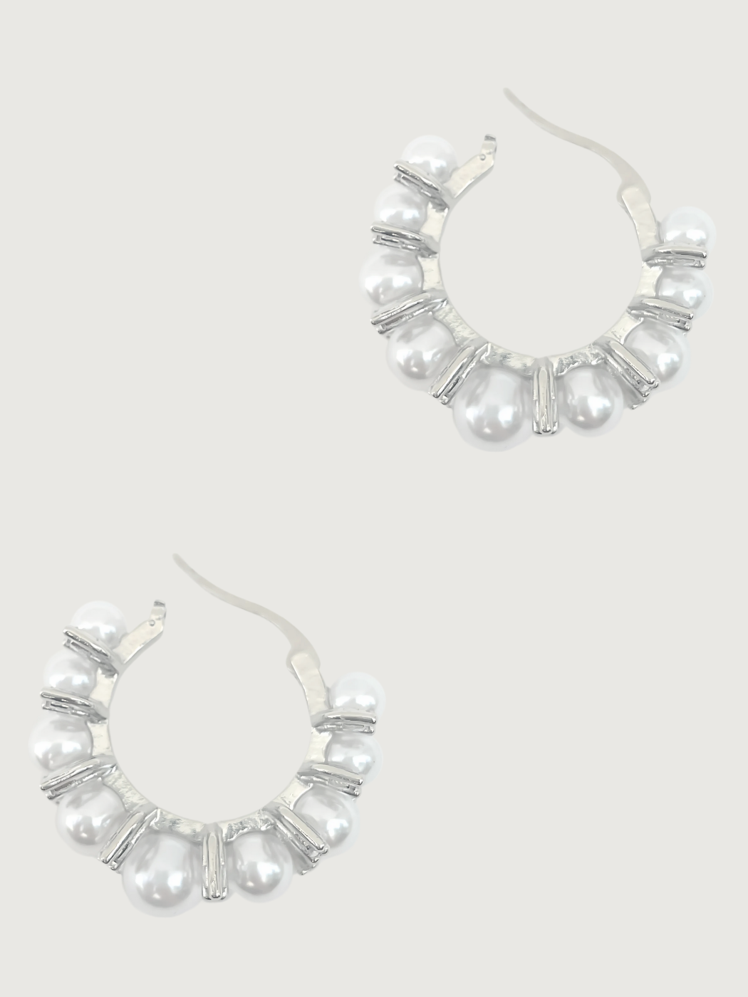 Rear View of Lea Pearl Hoop earrings in Rhodium Plating Jewelry for Pierced Ears Plated Brass Metal Stone 3 cm 9.7gms