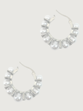 Rear View of Lea Pearl Hoop earrings in Rhodium Plating Jewelry for Pierced Ears Plated Brass Metal Stone 3 cm 9.7gms