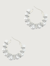 Rear View of Lea Pearl Hoop earrings in Rhodium Plating Jewelry for Pierced Ears Plated Brass Metal Stone 3 cm 9.7gms