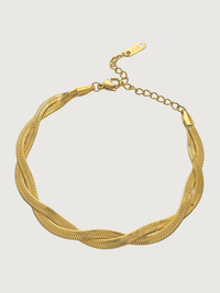 Front View of Raia Ripple Bracelet in 18K Gold Plated Metal Adjustable Length 18k Steel | Hypoallergenic Tarnish Resistant Sweat Water Eco - Friendly One Size 5.1gms