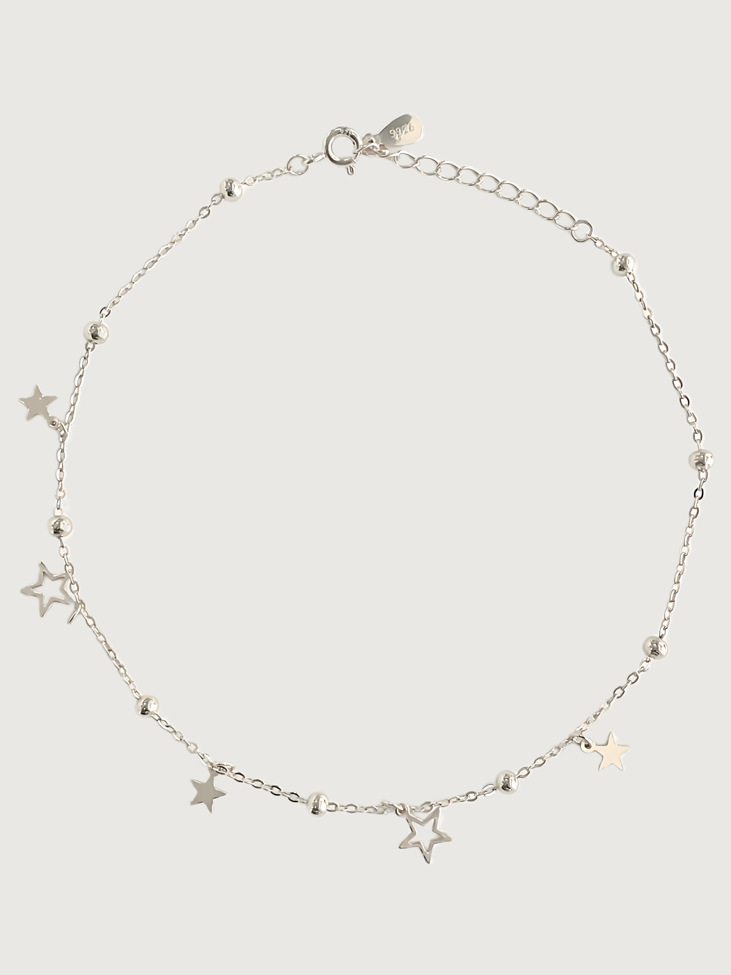 Front View of Stella Star Anklet in 925 Sterling Silver Comfort Fit Metal 9 inches 1.8gms