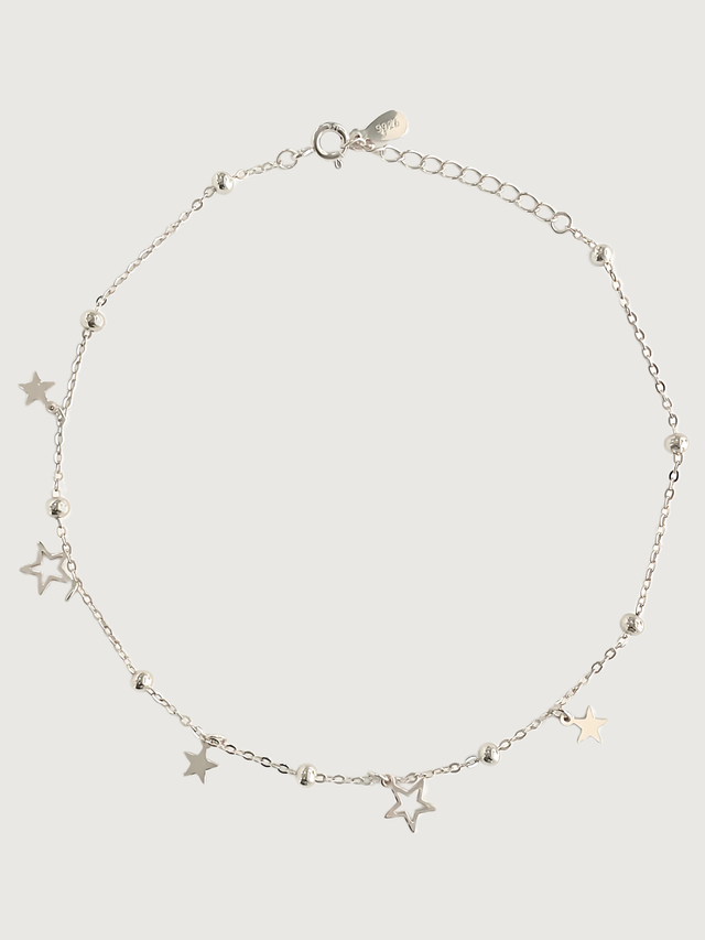Front View of Stella Star Anklet in 925 Sterling Silver Comfort Fit Metal 9 inches 1.8gms