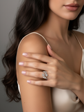 Alternate View of Model Wearing Cassy Open Adjustable Ring in 925 Sterling Silver Comfort Fit 7 mm 3.4gms
