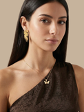 Alternate View of Model Wearing Aara Butterfly Pendant Necklace Adjustable Length 18k Gold Plated 925 Sterling Silver One Size 2.7gms