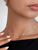Model Wearing Irene Star Charm Necklace in 925 Sterling Silver Adjustable Length Metal 17 inches 2.2gms