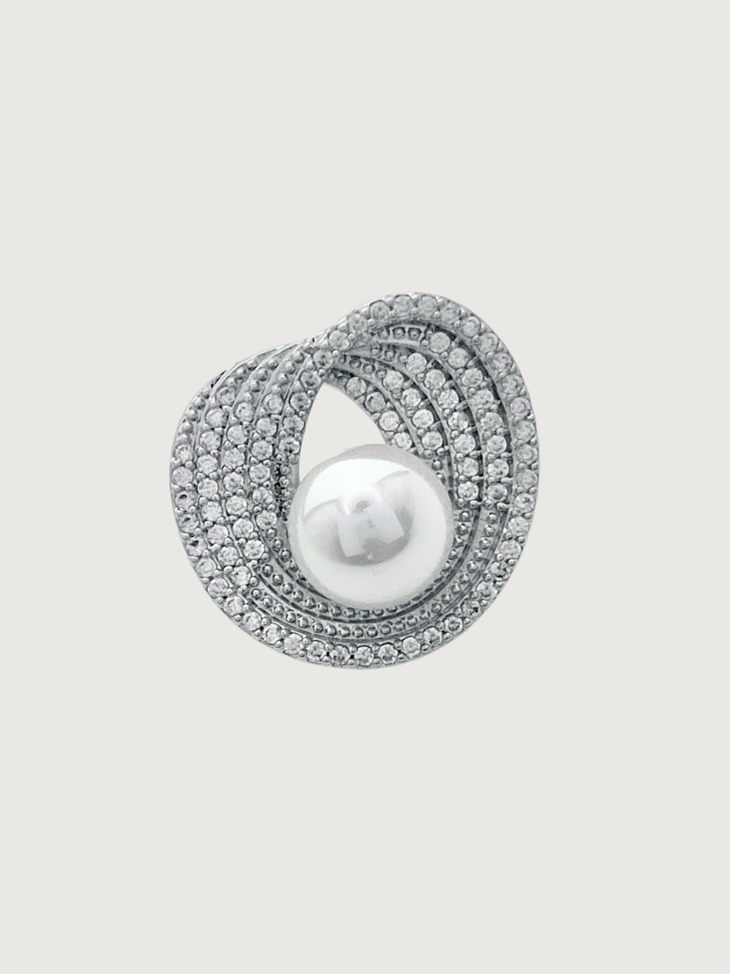 Closeup of Lusterloop Stud Earrings in Rhodium Plated Metal Jewelry for Pierced Ears Brass Post / Pin & Push 925 Sterling Silver Stamp Marked 2 cm 6.4gms