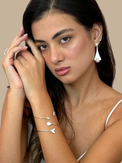 Alternate View of Model Wearing Madeline Pearl Dangle Earrings Jewelry for Pierced Ears Gold Plated Copper One Size 11.5gms Sterling Silver