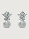 Front View of Belle Pearl Drop Earrings in Sterling Silver Jewelry for Pierced Ears 925 Stone Metal One Size 5.4gms