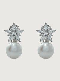 Front View of Belle Pearl Drop Earrings in Sterling Silver Jewelry for Pierced Ears 925 Stone Metal One Size 5.4gms