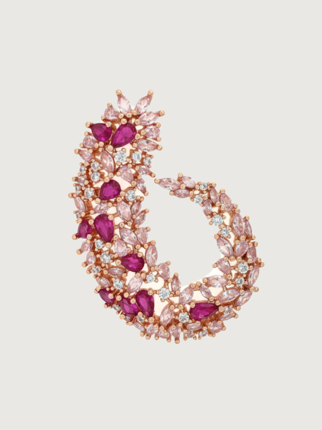 Closeup of Siena Cluster Stud Earrings in Rhodium Plated Metal -Pink Jewelry for Pierced Ears Post / Pin & Push 925 Sterling Silver Stamp Marked 4.5 cm 14.2gms Mix