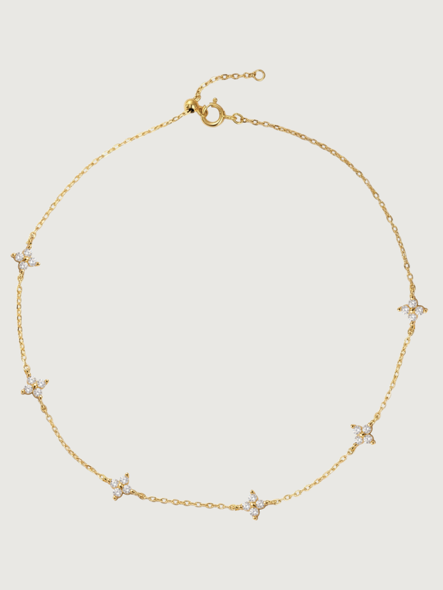 Front View of Irene Star Charm Anklet in 18K Gold Plated Sterling Silver Adjustable Length 18k 925 1.7gms