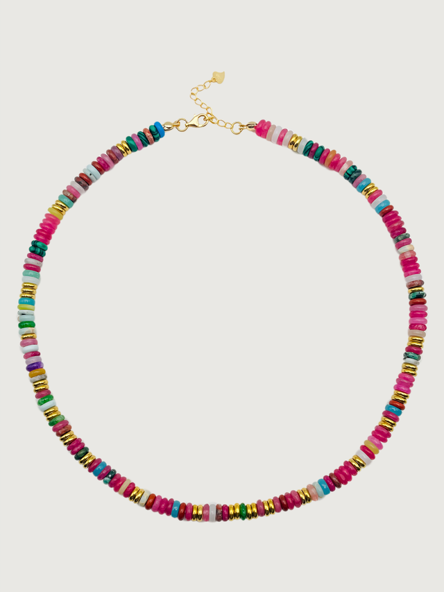 Front View of Miley Multicolor Necklace in 18k Gold Plated Sterling Silver Adjustable Length 925 Metal Stone One Size 36.6gms