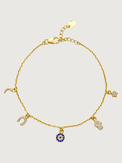 Front View of Rayan Charm Bracelet in 18k Gold Plated Sterling Silver Adjustable Length 925 Metal Stone 20 cm 2.3gms