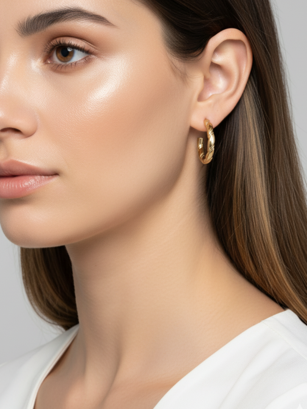 Alternate View of Model Wearing Monika Hoop Earrings in 18k Gold Plated Metal Jewelry for Pierced Ears Brass One Size 9.6gms