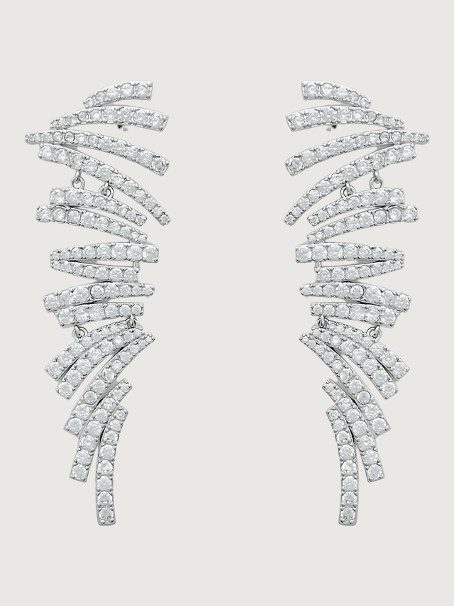 Front View of Ayla Chandelier Earrings Jewelry for Pierced Ears Rhodium Plated Copper 925 Sterling Silver Metal Stone One Size 18gms