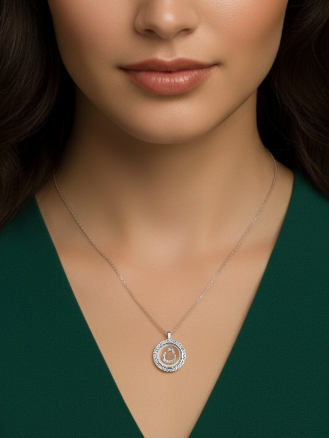 Alternate View of Model Wearing Arabic Letter "N" in 925 Sterling Silver Adjustable Length Metal 16 inches 4gms