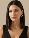 Alternate View of Model Wearing Leya Pearl Hoop Earrings Jewelry for Pierced Ears 18K Gold Plated Brass 3 cm 9.5gms