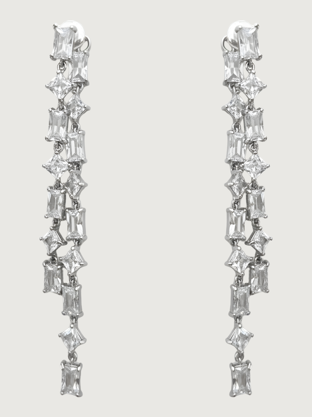 Front View of Elora Statement Drop Earrings- White Jewelry for Pierced Ears 925 Sterling Silver 8 cm 11.4gms