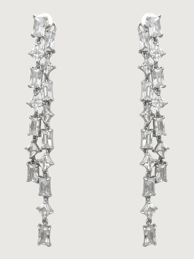 Front View of Elora Statement Drop Earrings- White Jewelry for Pierced Ears 925 Sterling Silver 8 cm 11.4gms