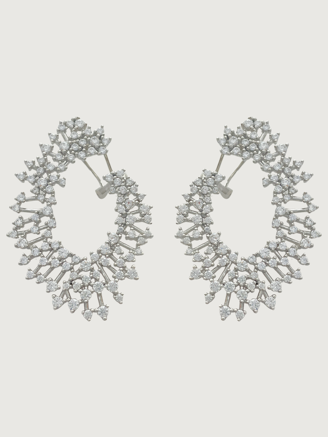 Front View of Zahra Earrings in Sterling Silver Jewelry for Pierced Ears 925 One Size 21.1gms