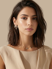 Alternate View of Model Wearing Rayan Charm Necklace Adjustable Length 18k Gold Plated 925 Sterling Silver 18 inches 3.3gms