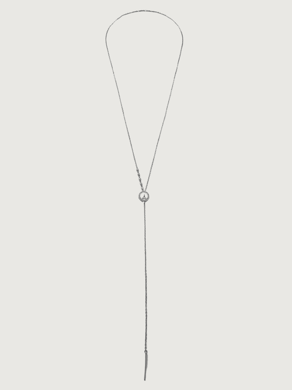 Front View of Laura Lariat Necklace in 925 Sterling Silver Adjustable Length Metal One Size 6.3gms