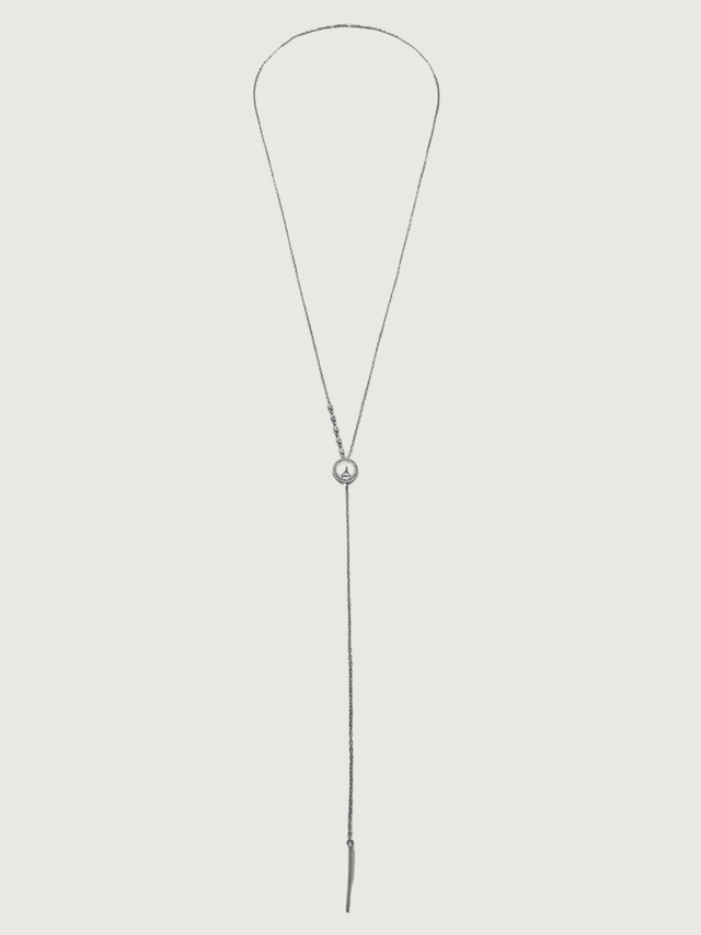 Front View of Laura Lariat Necklace in 925 Sterling Silver Adjustable Length Metal One Size 6.3gms
