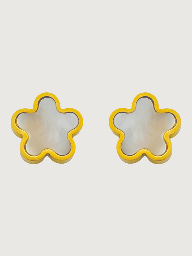 Front View of Freya Flower Stud Earrings in 18k Gold-Plated Metal Jewelry for Pierced Ears Gold Plated Steel | Hypoallergenic Tarnish Resistant Sweat Water Stone Eco - Friendly One Size 3.8gms