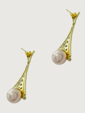 Rear View of Madeline Pearl Dangle Earrings in 18K Gold Plated Metal Jewelry for Pierced Ears Copper Stone One Size 11.5gms Sterling Silver