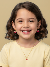 Model Wearing Little Princess Butterfly Pendant Necklace Adjustable Length 18k Gold Plated 925 Sterling Silver 14 inches 4gms