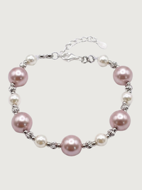 Front View of Belle Blush Pearl Bracelet Adjustable Length 925 Sterling Silver Rhodium Plated Brass 6 inches 11.1gms