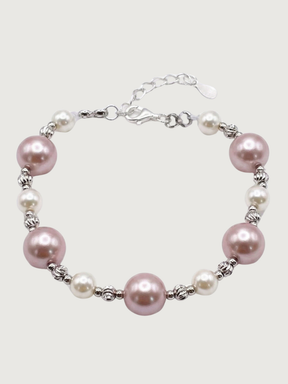Front View of Belle Blush Pearl Bracelet Adjustable Length 925 Sterling Silver Rhodium Plated Brass 6 inches 11.1gms