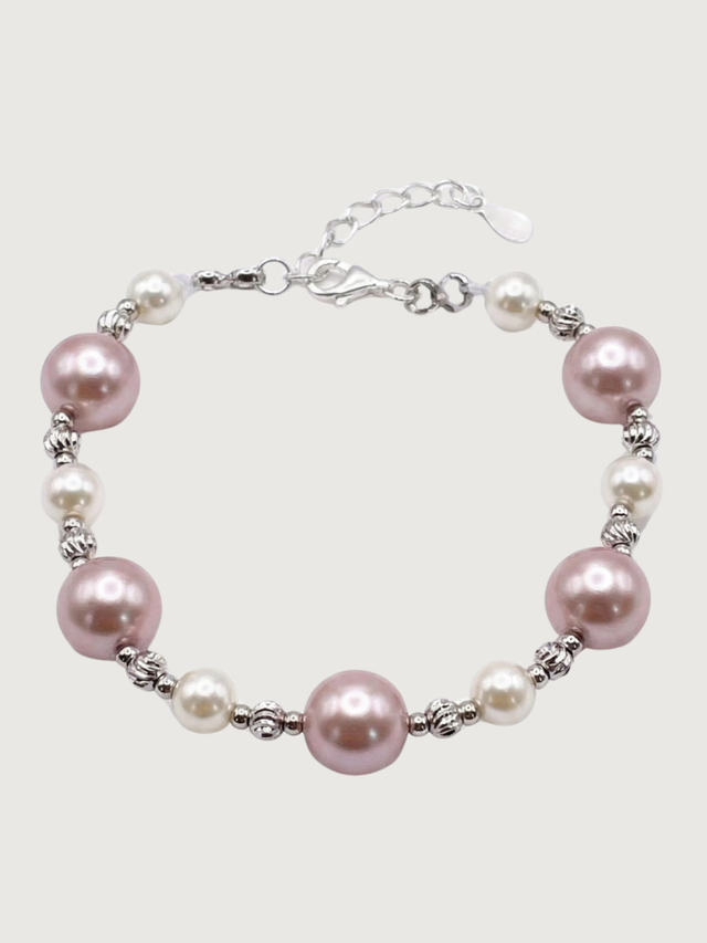 Front View of Belle Blush Pearl Bracelet Adjustable Length 925 Sterling Silver Rhodium Plated Brass 6 inches 11.1gms
