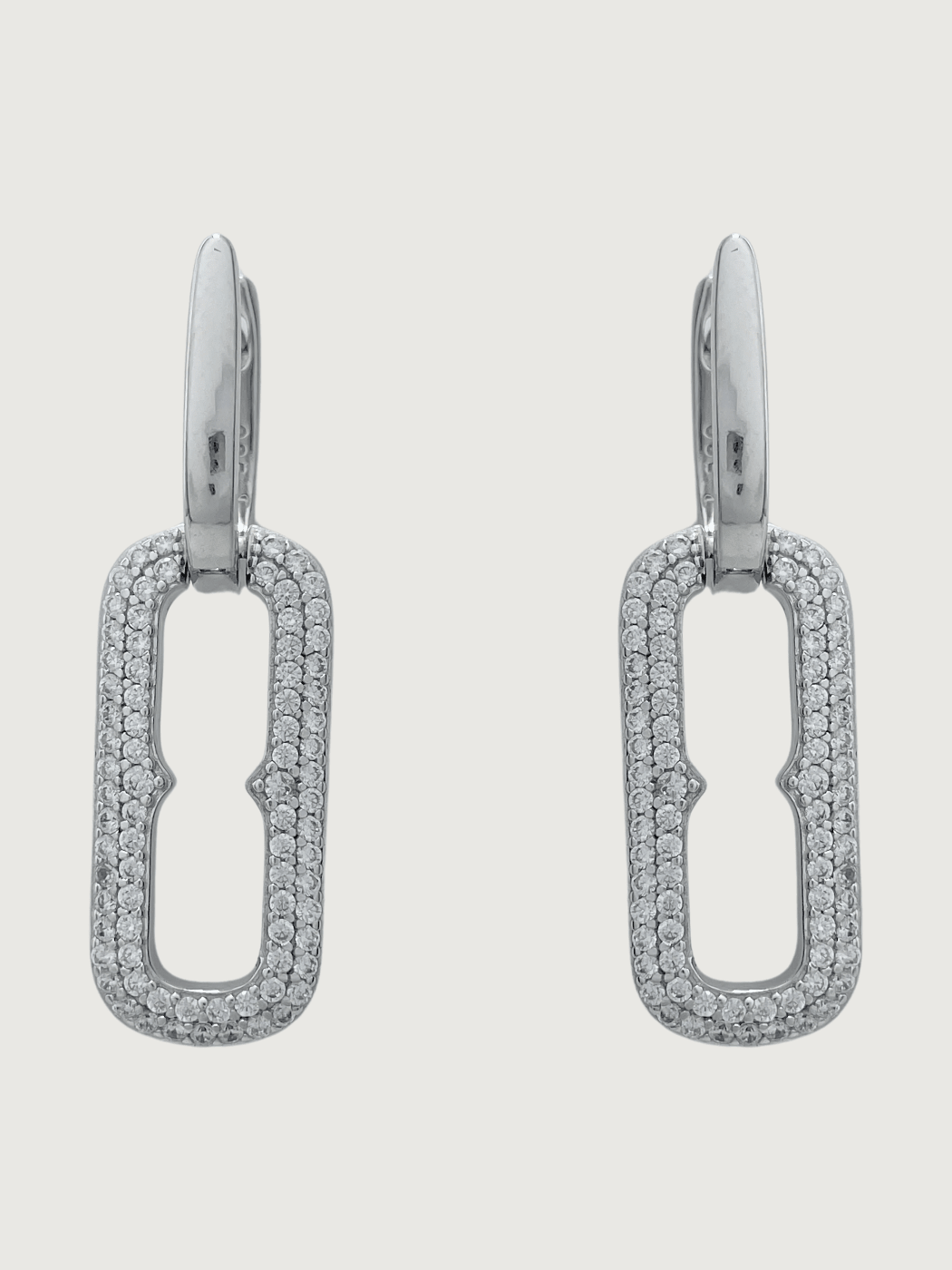 Front View of Dina Hoop Earrings in Sterling Silver Jewelry for Pierced Ears 925 Metal Stone One Size 8.7gms