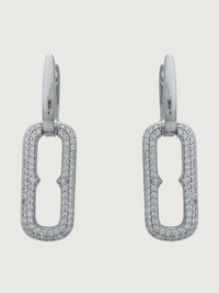 Front View of Dina Hoop Earrings in Sterling Silver Jewelry for Pierced Ears 925 Metal Stone One Size 8.7gms