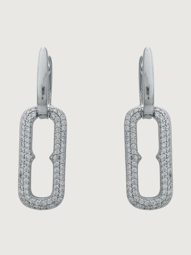 Front View of Dina Hoop Earrings in Sterling Silver Jewelry for Pierced Ears 925 Metal Stone One Size 8.7gms